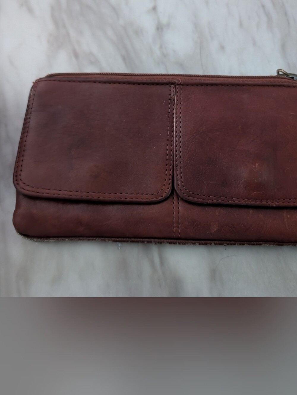 Banana Republic Genuine Leather Brown Organizer Wallet Zip Coin Key Ring Vintage